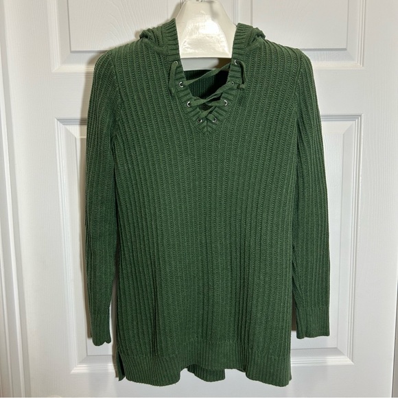 L.L. Bean Sweaters - L.L. Bean Olive Green Lace-Up Split Neck Sweater